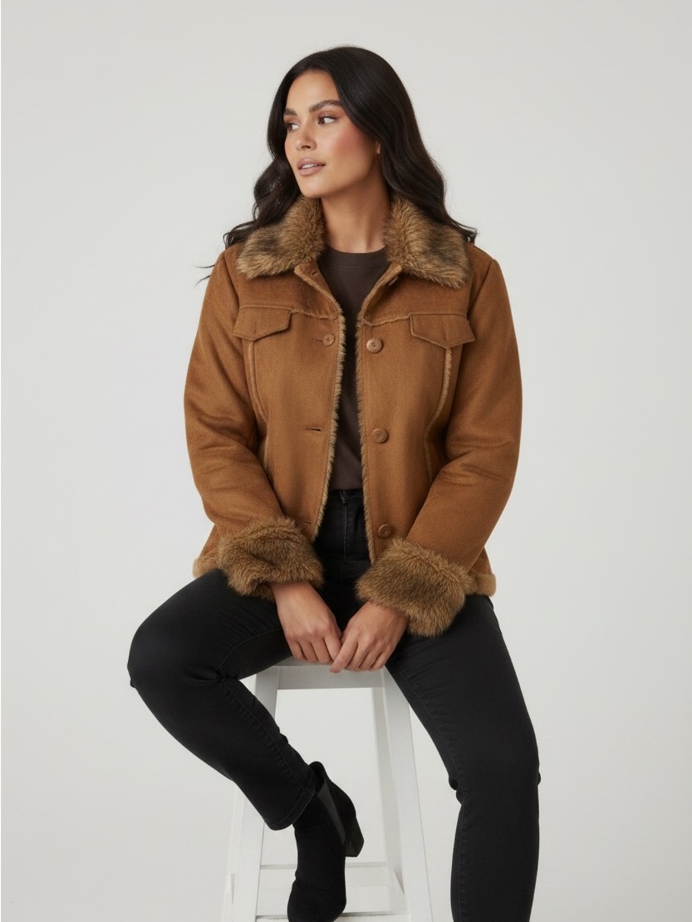 RP Sport Regent Park Vintage Faux Fur Trim Camel Jacket Women’s Cozy Coat XL